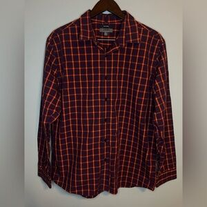 1888 Saddlebred Mens Button Down Orange Purple Plaid Cotton Shirt Non-Iron Sz XL